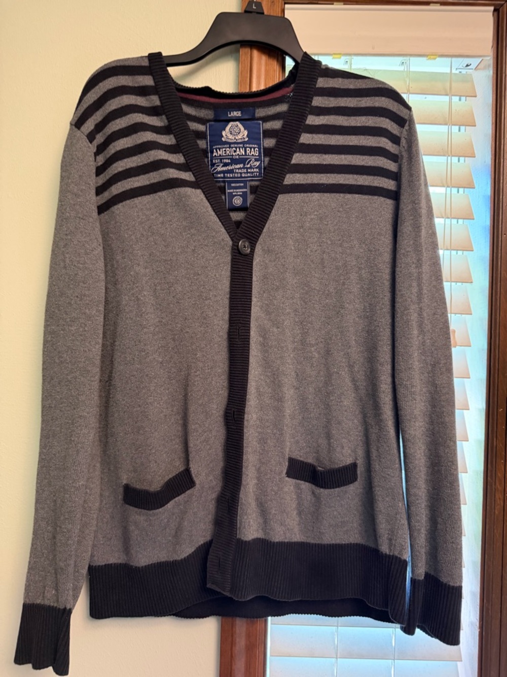 American Rag Gray and Black Striped Cardigan 100% Cotton